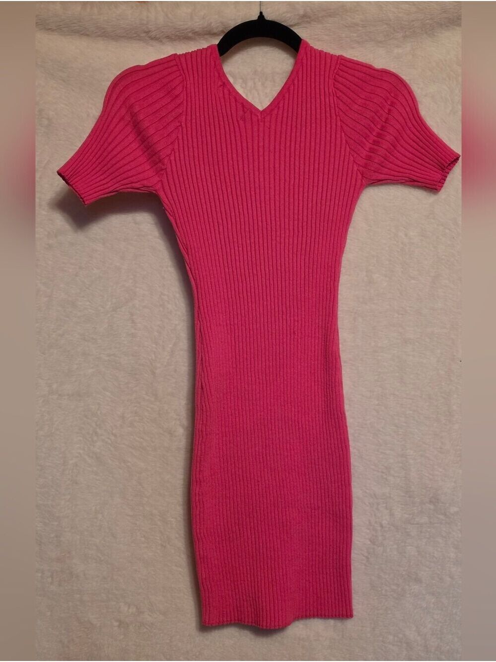 Lulus Fitted Ribbed V-Neck Knit Dress - Hot Pink